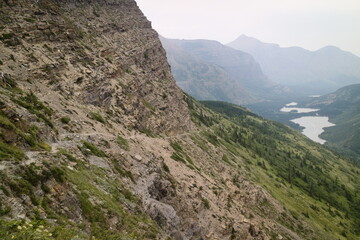 swiftcurrent pass trail from mant glacier hotel to the loop at Glacier national park, Montana, USA.