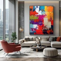 Abstract Colorful Painting in Modern Living Room Illustration