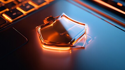 Data Privacy Shield on Laptop Screen with Intense Lighting