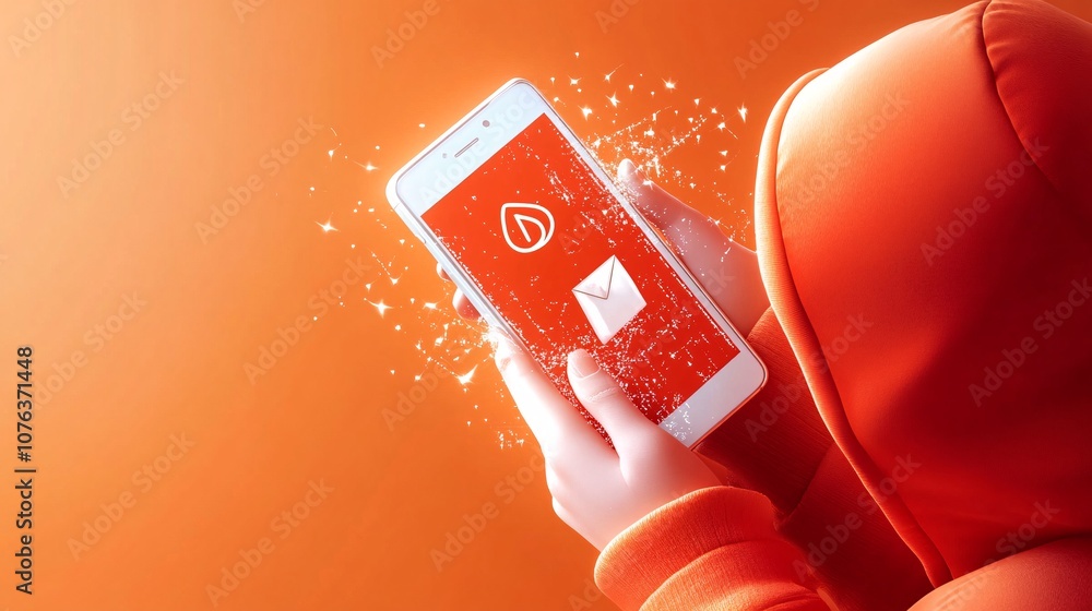 Poster hacker with smartphone and phishing alert