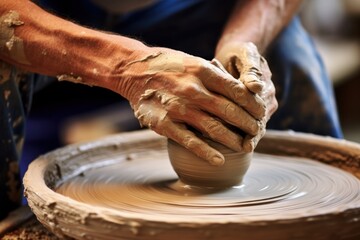 Man in pottery workshop AI generated image