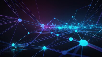 Obraz premium Futuristic digital network landscape with glowing blue nodes interconnected by dynamic lines, representing advanced technology and data flow