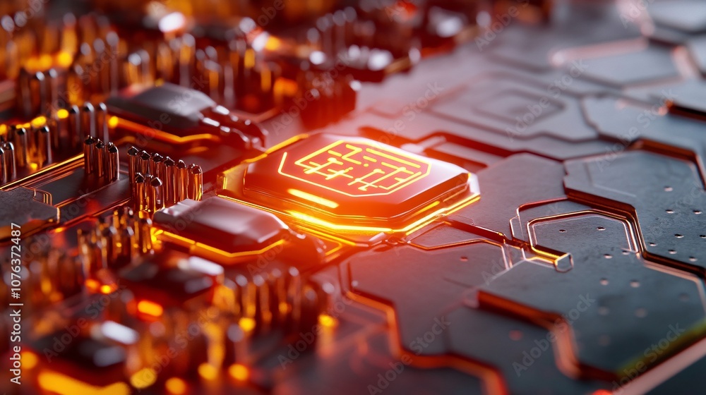 Poster warm ambient light on circuit board for security network