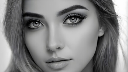Fototapeta premium Black and white portrait of beautiful young woman with long eyelashes. Close-up.