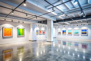 Obraz premium Modern Art Gallery Interior with Empty Frames in a Bright Minimalistic Space for Urban Exploration Photography