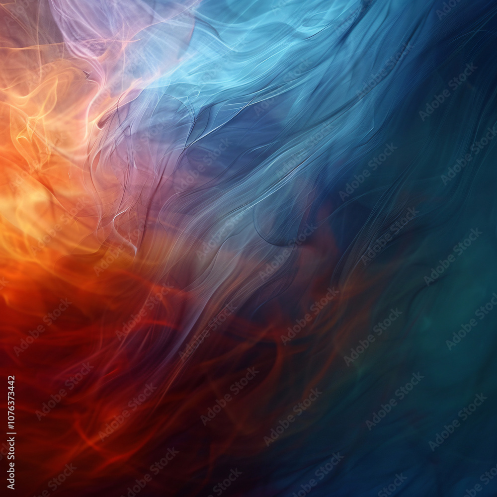 Poster a colorful abstract image featuring swirling hues of orange, blue, and purple, blending seamlessly t