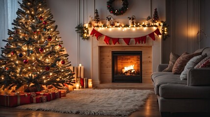 Fototapeta premium christmas interior home with christmas tree