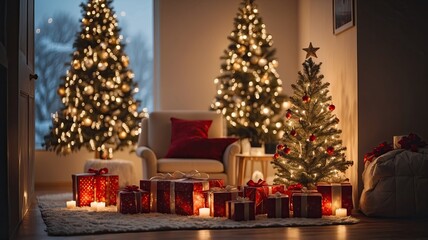 christmas scene by the fireplace with bokeh