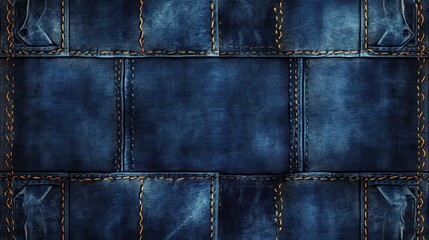 Naklejka premium A denim fabric background, rich blue texture with visible stitching details