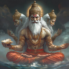 A sacred depiction of Lord Brahma, the Hindu god of creation