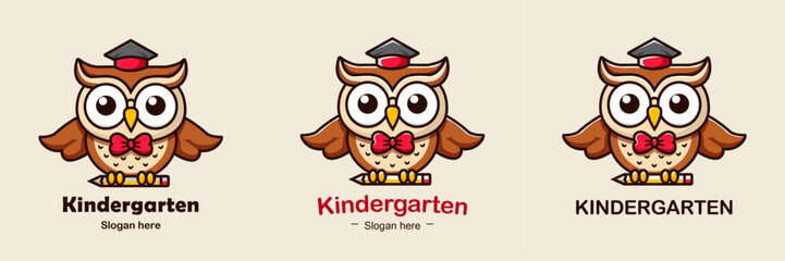 owl logo with pencil for educational centers, school, kindergarten and preschool education