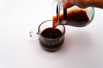 Black coffee in the morning on a white background