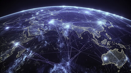 Digital globe showing global shipping routes and connections across continents