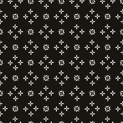 Simple minimalist geometric seamless pattern. Abstract monochrome minimal background with small floral shapes. Subtle repeat design for decor, print.
