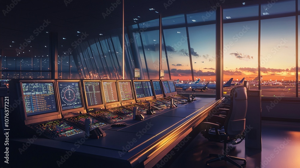 Poster explore cutting-edge technology in the high-tech flight control center at your airport during a stun