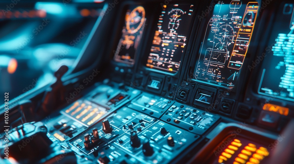 Poster explore the intricacies of a private jet's cockpit with this detailed closeup image showcasing advan