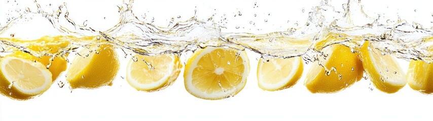 Lemon Slices Splashing in Water with Air Bubbles
