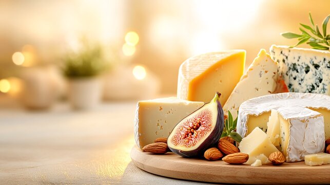 Artisanal Cheese Board with Figs, Nuts, and Herbs in Elegant Setting