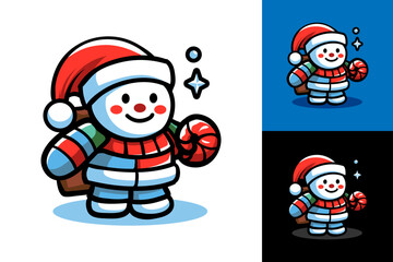 Snowman element. Set of cartoon Christmas illustrations isolated. Funny and cute figures. Fit for symbol, character, logo, cover, poster. No AI-Generated. Vector graphic.