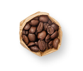 coffee beans in a bag top view isolated on white