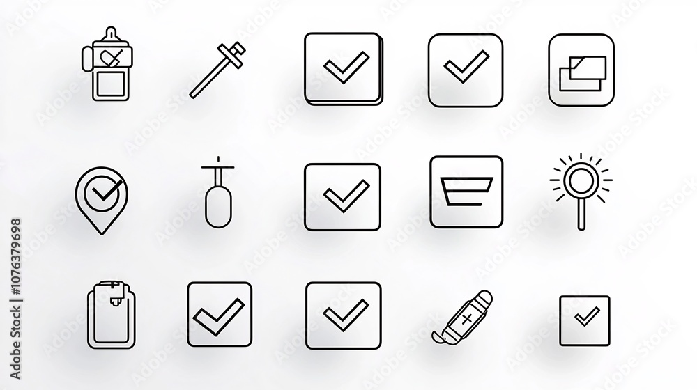 Fototapete Collection of clean outline icon designs representing various choice and selection elements such as checkboxes cross symbols and selection markers  Suitable for user interface web design