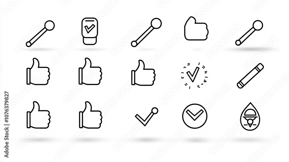 Aufkleber Outline icon set of 15 symbols for decision making including thumbs up thumbs down selection pointers and voting icons in a style with editable stroke