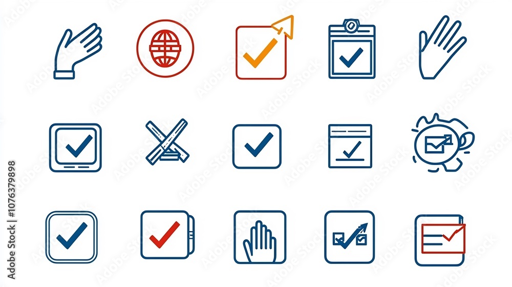 Leinwandbilder Collection of 15 clean and minimalist linear icons representing various symbols for selection choice checkboxes hand gestures and decision arrows  This can be used for user interface web design