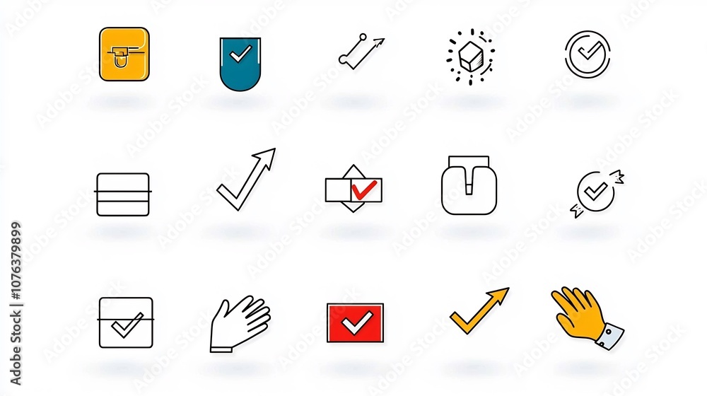 Aufkleber Minimalist Collection of Linear Icons Representing Selection Choice Checkboxes Hand Gestures and Decision Arrows for Digital Design and Infographic Elements