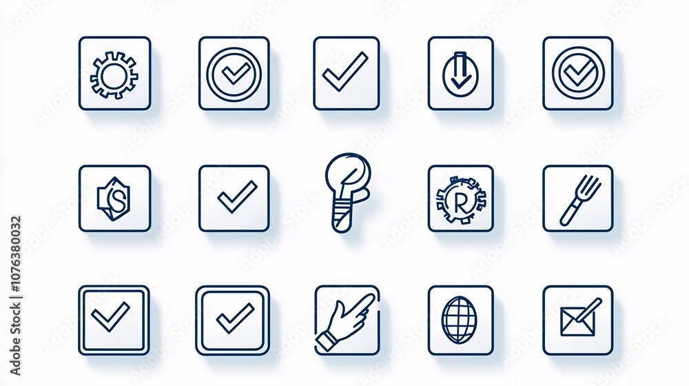 Leinwandbilder Collection of 15 choice icons in outline style focusing on yes or no buttons multi choice boxes and hand click interactions