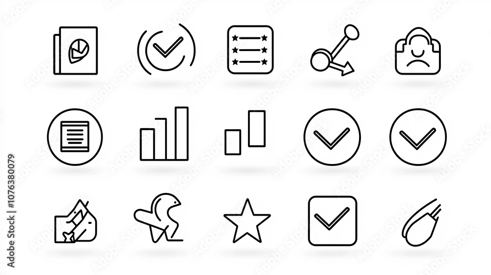 Fototapete Outline icon set of 15 symbols representing preferences and choices including star ratings selection bars and priority marks in a clean style with editable strokes
