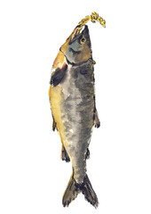 手描き水彩で描いた朧月と白梅 コピースペースあり