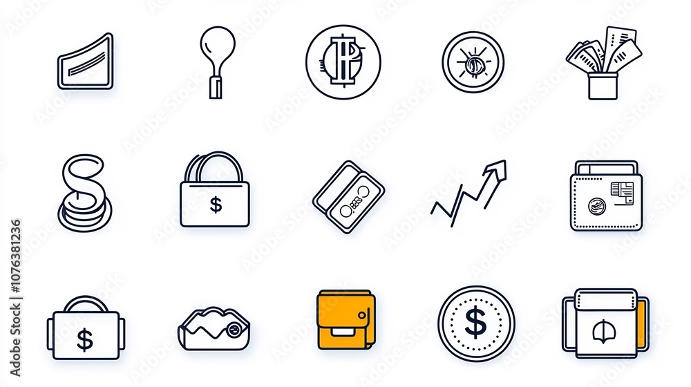 Aufkleber thin line icon set featuring payment symbols coin wallets and financial growth concepts for banking 