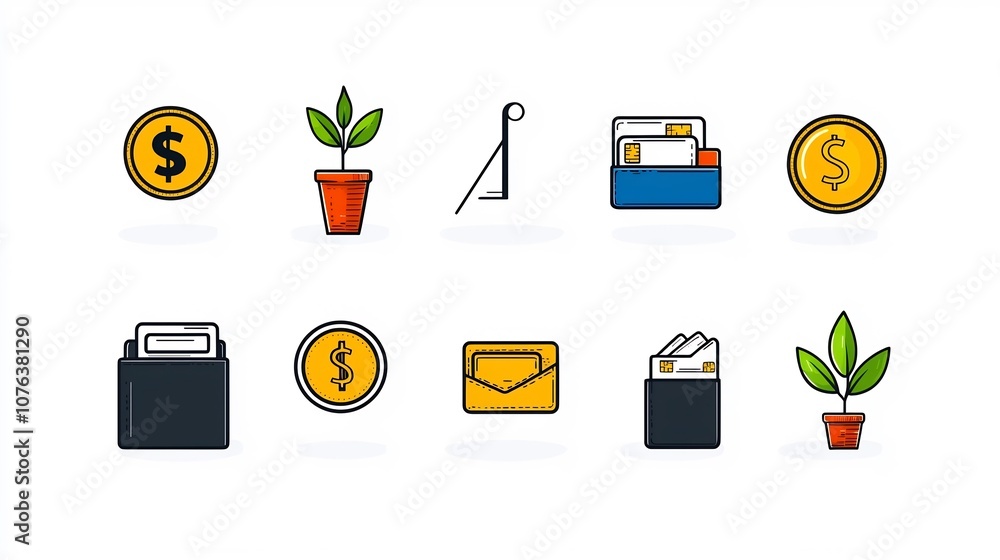 Poster set of 15 thin line icons for coin usage featuring payment symbols coin wallets and financial growth