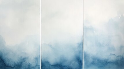 Abstract watercolor triptych with soft blue gradients.