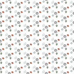 Spots and spiral patterns on a white background.