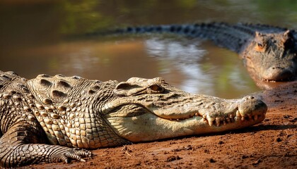 Fototapeta premium The saltwater crocodile is a crocodilian native to saltwater habitats and brackish wetlands from India's east coast across Southeast Asia and the Sundaic region to northern Australia and Micronesia.