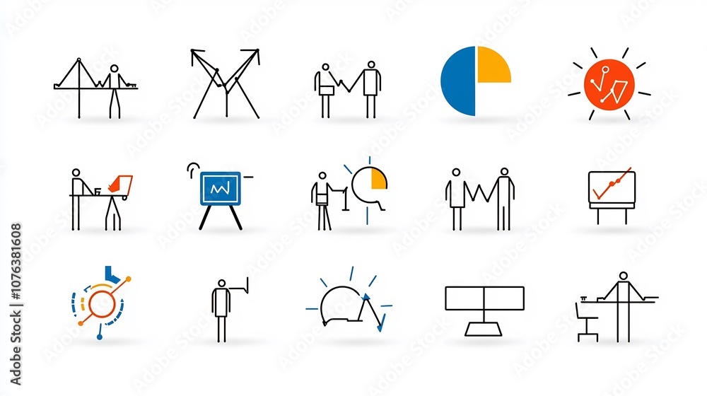 Poster A set of 15 outline icons representing key elements of teamwork group leadership concepts  Clean with editable stroke for business office and organizational applications