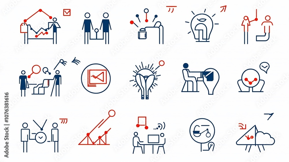 Aufkleber Set of 15 outline icons representing teamwork including group support symbols in a clean with editable stroke