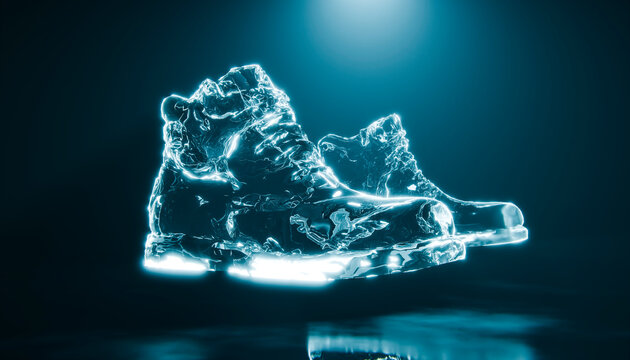 Crystal shoe pair floating in darkness