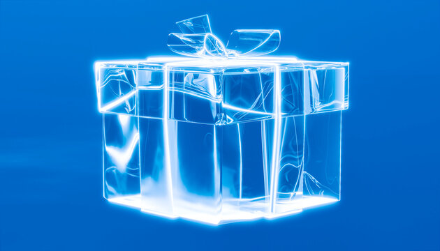 Blue crystal gift box over blue background