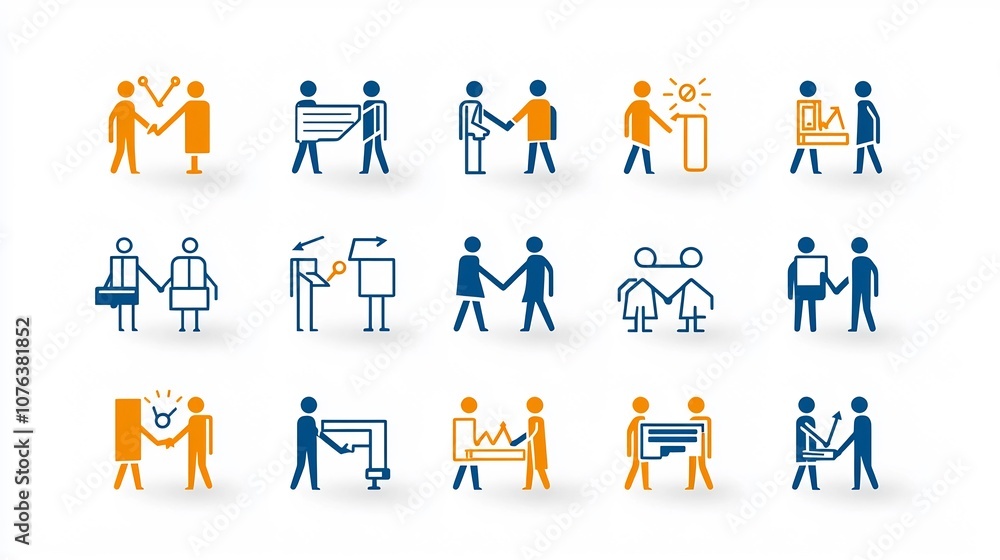 Leinwandbilder Collection of 15 linear icons depicting symbols for group joint efforts  Clean showcasing concepts of teamwork unity and shared tasks within a business or organizational setting