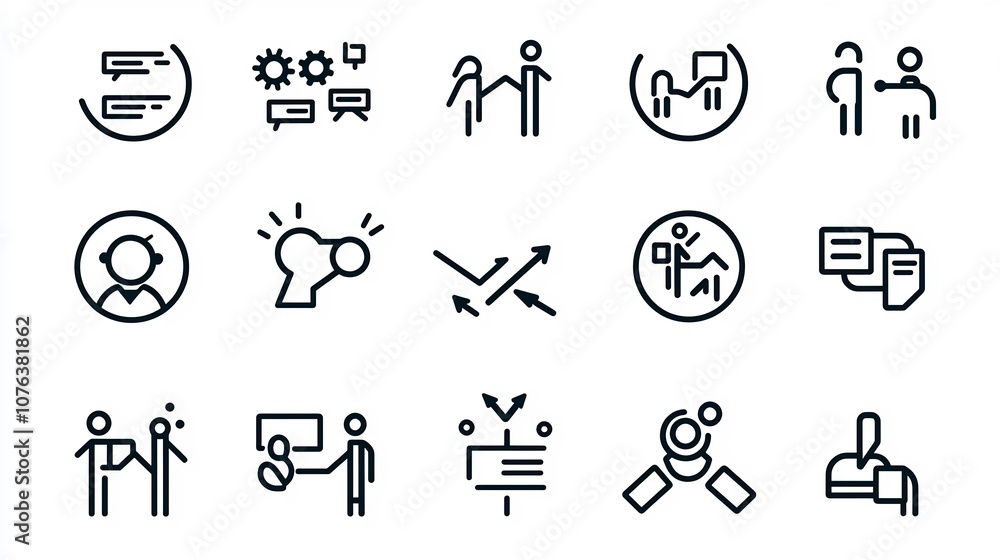 Aufkleber Clean and minimalist featuring a collection of 15 linear icons symbolizing group shared tasks for business planning and project management