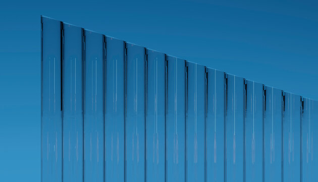 Corrugated wall in front of blue background