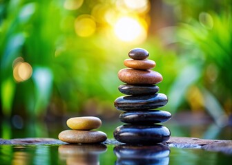 Obraz premium Balancing Art of Colored Stones in Black Frames: A Serene Display of Zen Stones and Harmony for Tranquil Living Spaces