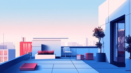 Fototapeta premium Rooftop View of a Modern City Apartment. Minimalist Flat Art.