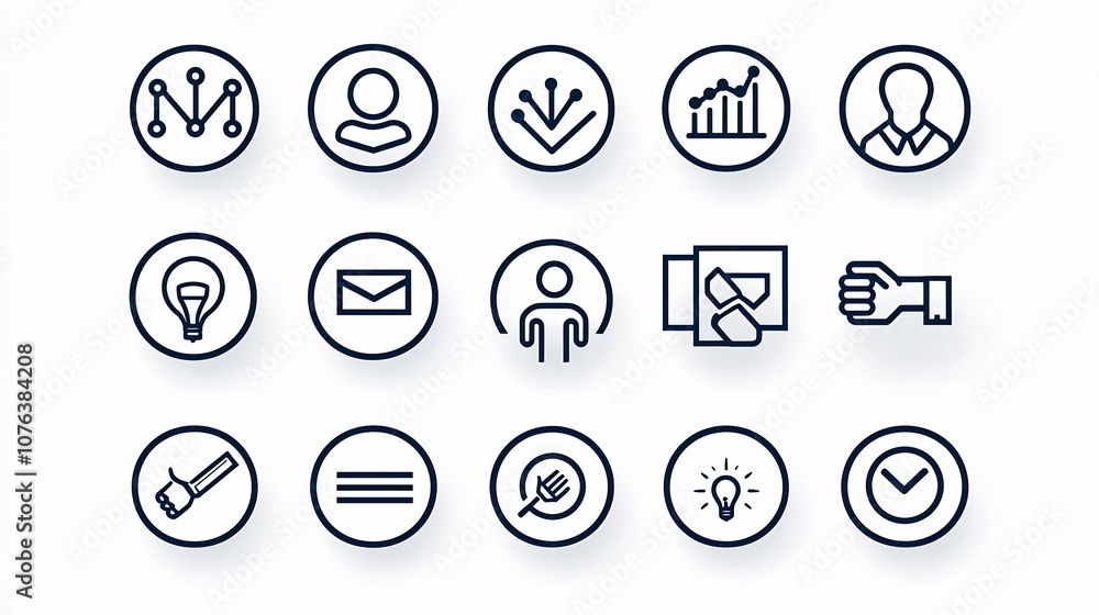 Poster Collection of 15 linear icons focused on corporate elements featuring icons for hierarchy target goals and handshake agreements presented in a simple line style