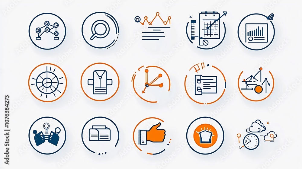 Poster Streamlined corporate icons capturing essential business elements such as hierarchy target goals and handshake agreements presented in a simple line style for professional settings and presentations
