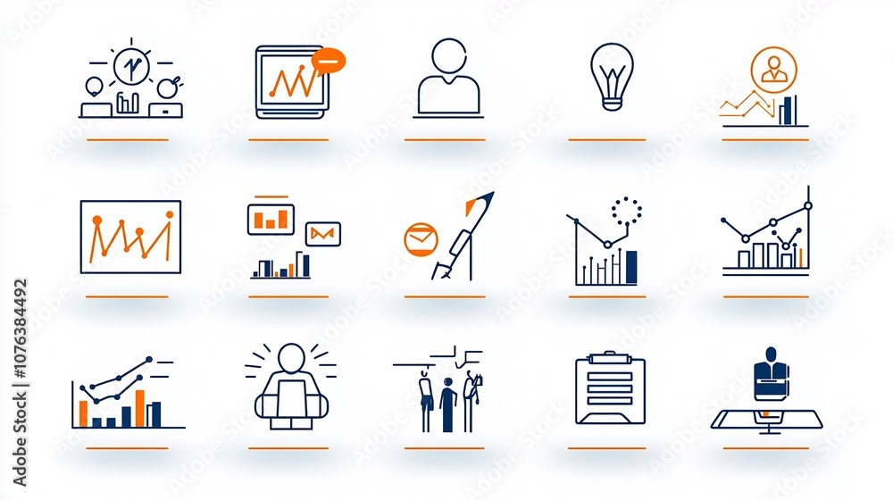Aufkleber collection of 15 linear icons representing the business and corporate environment with symbols for l