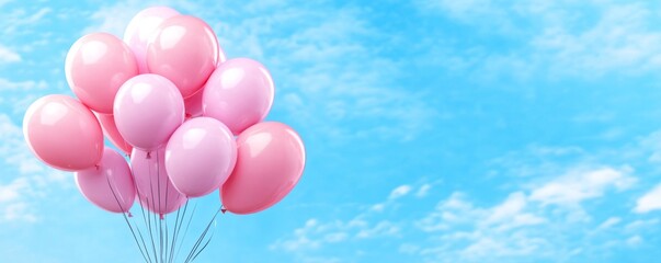 Delightful Pink Pastel Balloons Floating in Sky Background - Cheerful Celebration Atmosphere