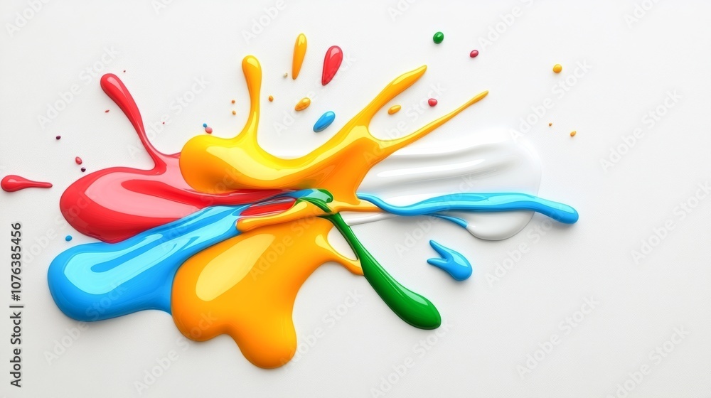 Poster colorful splash of paint on a white background. the colors are bright and vibrant, creating a sense 